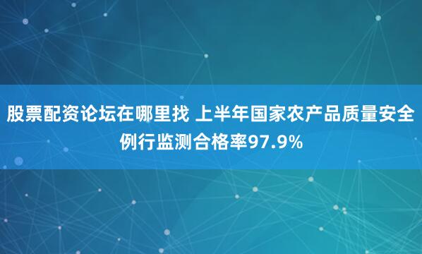 股票配资论坛在哪里找 上半年国家农产品质量安全例行监测合格率97.9%